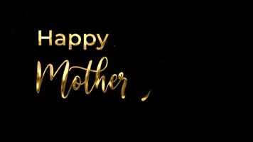 glücklich Mütter Tag animiert. Tinte fallen Wort Text Animation im Gold Farbe. großartig zum Mutter Tag Feierlichkeiten um das Welt. handgeschrieben video