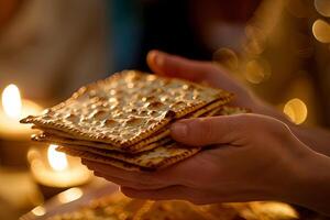 reverente manos participación matzá, encarnando Pascua tradicion foto