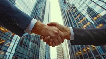 Close-up of business professionals shaking hands. Symbolizing successful agreement in business photo