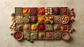 Vibrant display celebrates rich flavors of colorful Arabic spice arrangement photo