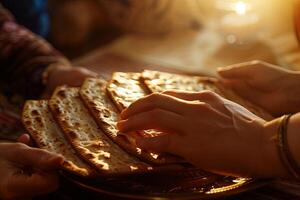 Passover Ritual Matzah Embraced in Soft Light An Intimate Moment photo