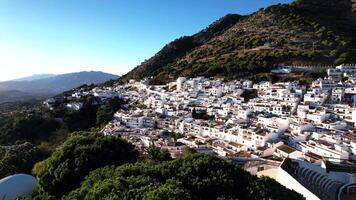 Mijas Pueblo white mountain village in Malaga, Andalusia, Spain - Aerial 4k video