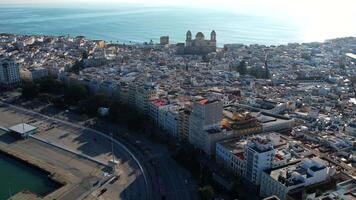 Aerial flyover above the Spanish city of Cadiz in Andalusia Spain video