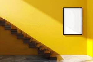 modern staircase interior design in minimalist style with a blank frame portrait photo