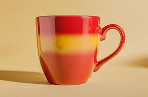 Red and Yellow Mug on yellow Background photo