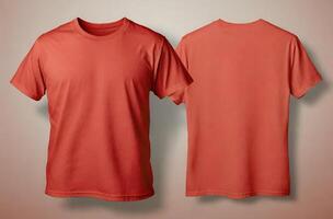blanco rojo t camisa frente y espalda con marrón antecedentes foto