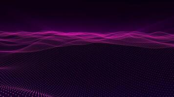 astratto in movimento rosa viola energia onde fatto di particelle e un' griglia di raggiante Linee con un' splendente sfondo effetto, 4k , 60 fps video