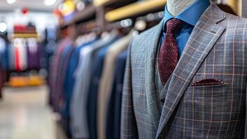 Men's suit and tie in a store. Shallow depth of field. photo