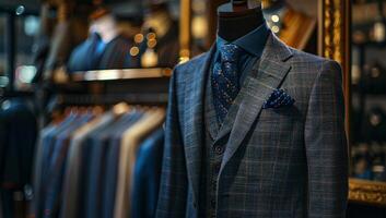 Men's suit and tie in a store. Shallow depth of field. photo