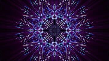 Fractal kaleidoscope made of glowing neon lines on a dark background, Vj loop , 4k , 60fps video