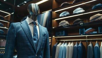 Men's suit and tie in a store. Shallow depth of field. photo