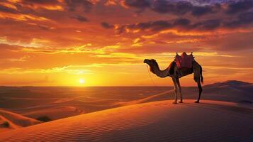 Camels in the Sahara desert, Morocco, Africa. photo