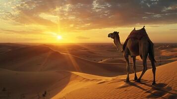 Camels in the Sahara desert, Morocco, Africa. photo