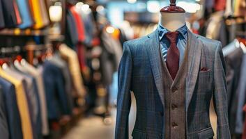 Men's suit and tie in a store. Shallow depth of field. photo