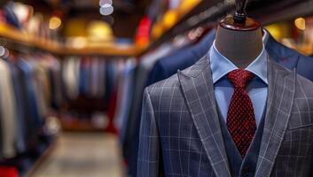 Men's suit and tie in a store. Shallow depth of field. photo