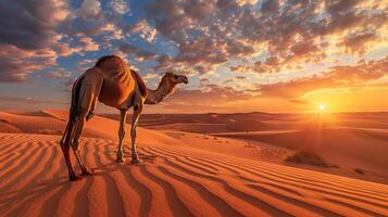 Camels in the Sahara desert, Morocco, Africa. photo