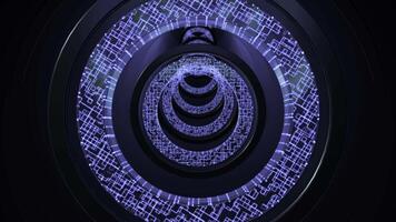 3d sci-fi tunnel gemaakt van ronde kleurrijk digitaal elementen met verlichting en veranderen kleur effect, 4k , 60 fps video
