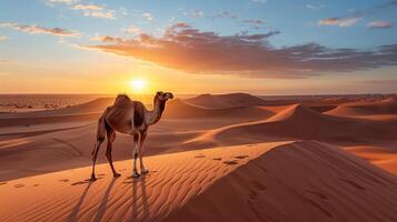 Camels in the Sahara desert, Morocco, Africa. photo