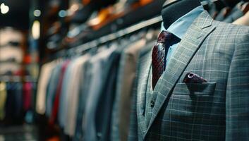 Men's suit and tie in a store. Shallow depth of field. photo