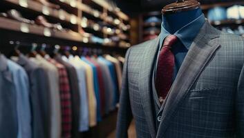 Men's suit and tie in a store. Shallow depth of field. photo