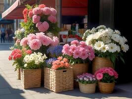 Street shop with flowers. Flower stall photo
