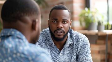 A man sharing a heartfelt conversation with his the recognizing the importance of seeking professional help within a support network photo
