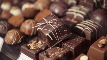 A closeup shot of a chocolate tasting s with intricate details and a small tasting note tied to the handle photo