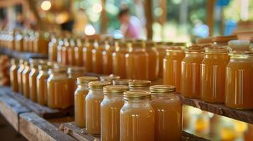 Locally sourced honey and beeswax candles at a stand run by a beekeeper photo