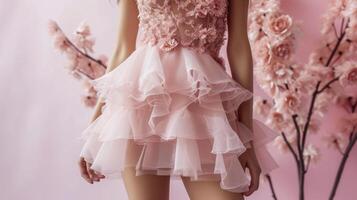 Embrace all things frilly and feminine with a blush pink dress featuring a highlow hemline and ruffle detailing photo