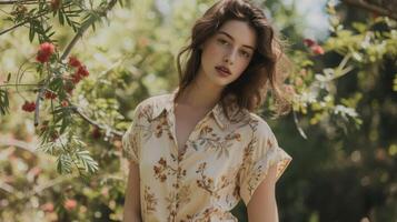 Background Picture yourself in a lush garden surrounded by flowers and the sound of birds chirping. This blouse is the perfect blend of nature and fashion with the outs addin photo