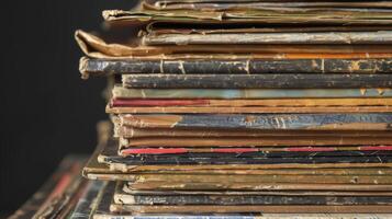 A stack of dusty records each one loaded with nostalgic and sentimental value photo