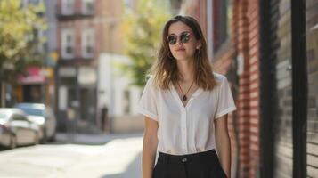 Background Walking through a quaint downtown area this outfit is perfect for a casual day at the office or grabbing lunch with coworkers photo