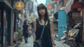 A sleek minimalistic slip dress worn over a basic tshirt and paired with chunky combat boots for a cool and effortless look. This outfit is perfect for a day of explorin photo