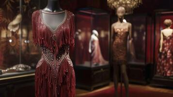 A flapperinspired fringe dress with intricate beading and a dropped waistline reflecting the gl and daring style of Hollywoods women in the 1920s photo