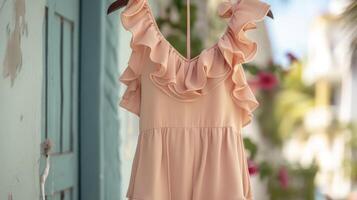 A playful and flirty romper with an asymmetrical ruffle at the neckline and a shorts overlay perfect for a summer picnic photo