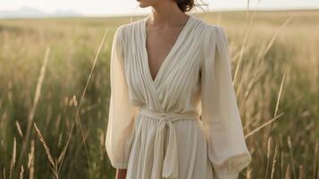 A flowy midi dress with statement sleeves adding a touch of elegance and mystery photo