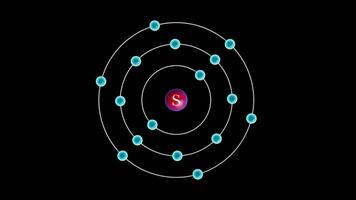 Sulfur atom with electrons revolving around the atom video