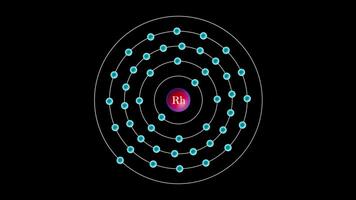 rodium med elektroner roterande runt om de atom video