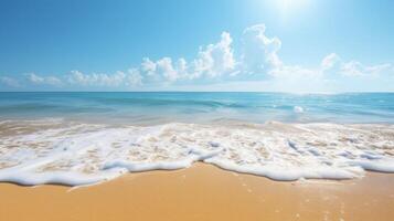 Background Lounging on a sandy beach soaking up the sun while listening to the sound of gentle waves crashing against the shore photo