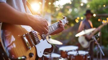 antecedentes un patio interior parilla con un En Vivo banda jugando foto