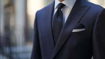 A tailored 3D printed suit with the wearers name subtly printed onto the lining. This sleek and modern look is perfect for a fashionforward professional in a bustling city photo