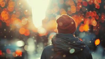 Amidst the chaotic energy of the city the man radiates a sense of calm and peace photo