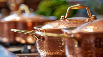 Luxurious copper pots and pans ideal for creating exquisite dishes with even heat distribution photo