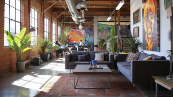 Background The eclectic and artsy vibe of a startup tech companys headquarters photo