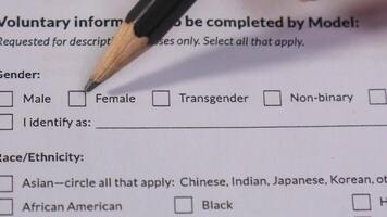 selecting gender in the questionnaire video