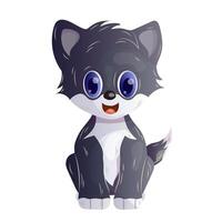 Cute cartoon gray kitten sitting upright. Isolated object on a white background. vector