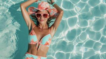 Summertime at the seashore never looked so stylish with this Marine Life Motif look. Swimwear adorned with playful fish patterns in shades of turquoise and coral make a splash photo