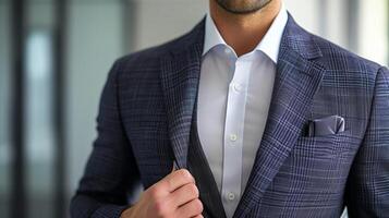 antecedentes imagina un pulcro y moderno oficina con innovador profesionales difícil a trabajar. esta chaqueta de sport es el Perfecto adición a un poder traje con el salidas agregando un toque o foto