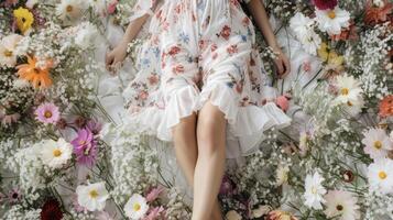 Garden Romance Look dreamy and ethereal in a flowy floralprinted romper with a ruffle hemline and delicate sandals photo