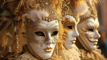 Background A lavish masquerade ball with masks and elaborate costumes photo